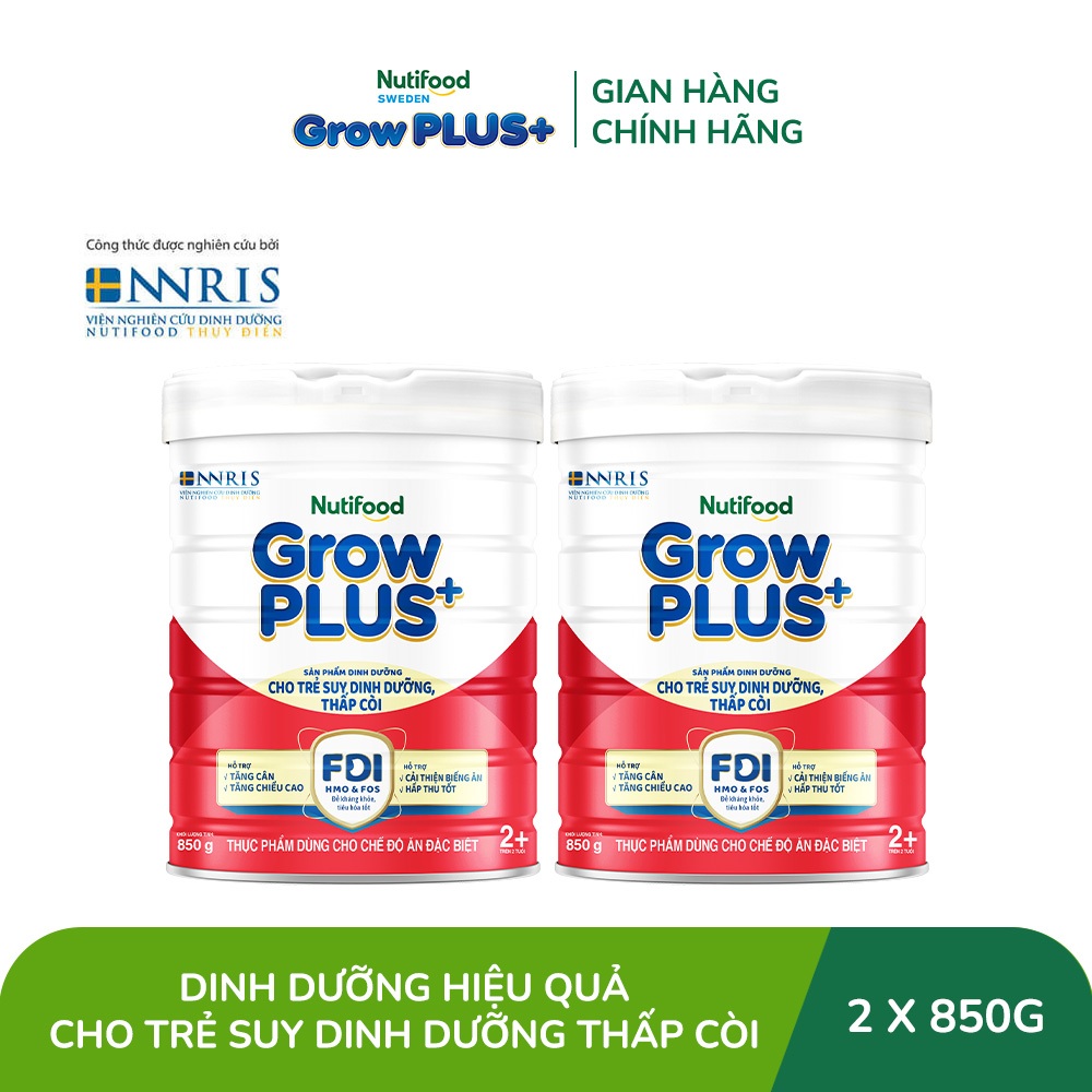 Combo 2 Sữa bột Nutifood GrowPLUS+ Đỏ (Suy Dinh Dưỡng) trên 2 tuổi (2 lon x 850g) - Grow Plus+