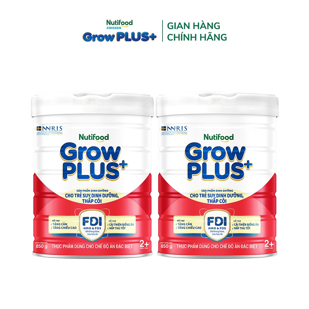 Combo 2 Sữa bột Nutifood GrowPLUS+ Đỏ (Suy Dinh Dưỡng) trên 2 tuổi (2 lon x 850g) - Grow Plus+
