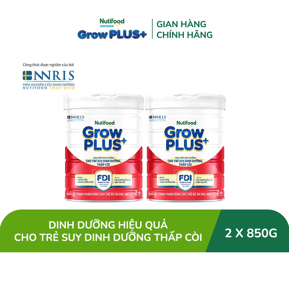Combo 2 Sữa bột Nutifood GrowPLUS+ Đỏ (Suy Dinh Dưỡng) trên 2 tuổi (2 lon x 850g) - Grow Plus+