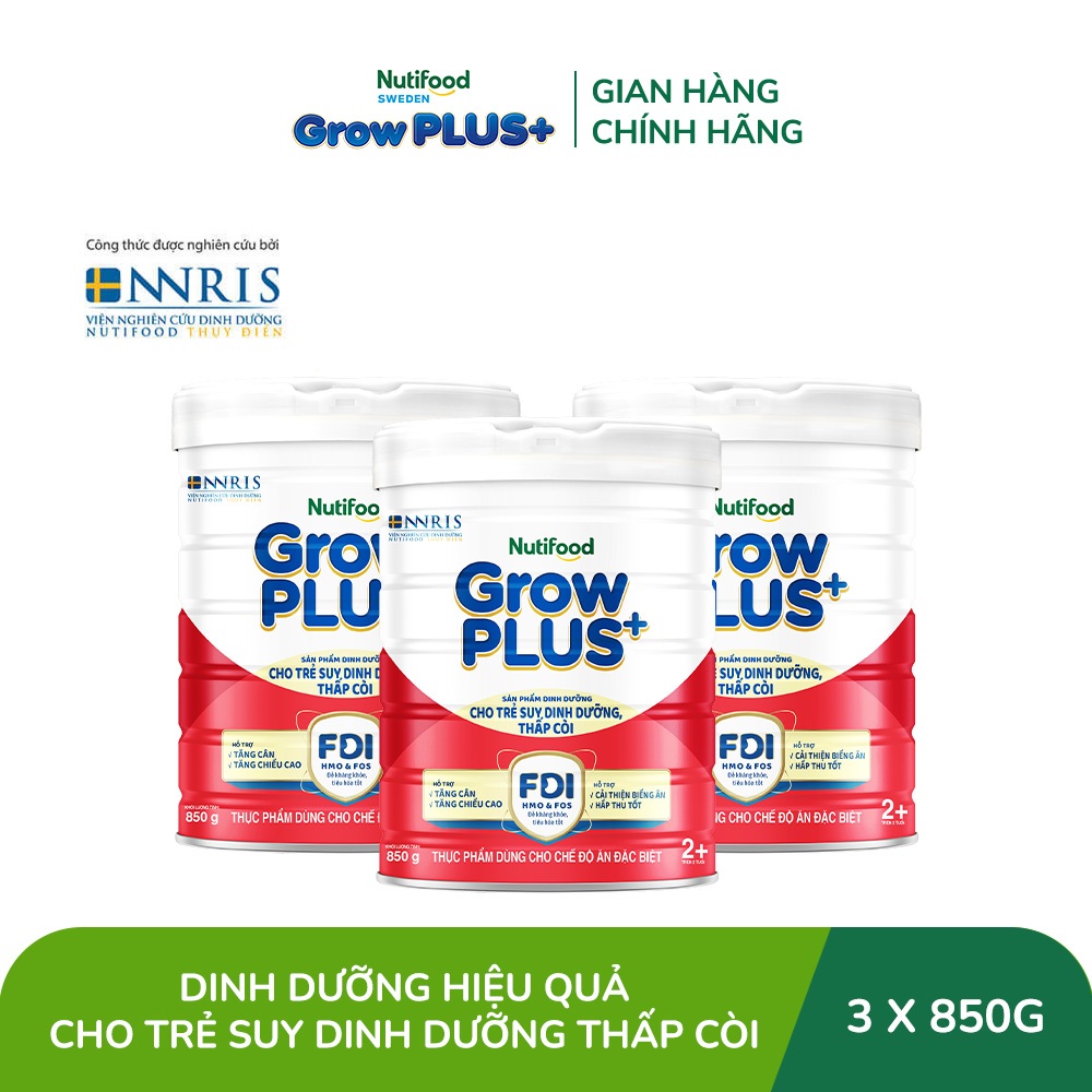 Combo 3 Sữa bột Nutifood GrowPLUS+ Đỏ (Suy Dinh Dưỡng) trên 2 tuổi (3 lon x 850g) - Grow Plus+