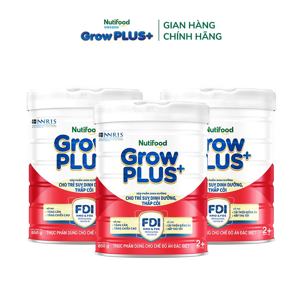 Combo 3 Sữa bột Nutifood GrowPLUS+ Đỏ (Suy Dinh Dưỡng) trên 2 tuổi (3 lon x 850g) - Grow Plus+