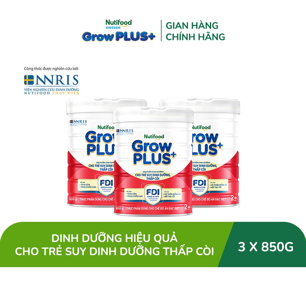 Combo 3 Sữa bột Nutifood GrowPLUS+ Đỏ (Suy Dinh Dưỡng) trên 2 tuổi (3 lon x 850g) - Grow Plus+