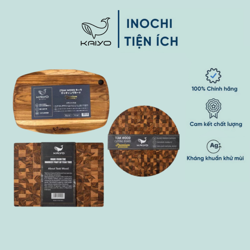 Thớt thái gỗ teak đầu cây KAIYO loại chữ nhật, tròn và oval, chống ẩm mốc tốt