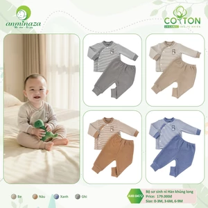 AMI0472 - Bộ quần áo nỉ dài tay thu đông cho bé sơ sinh Anminaza hoạ tiết khủng long