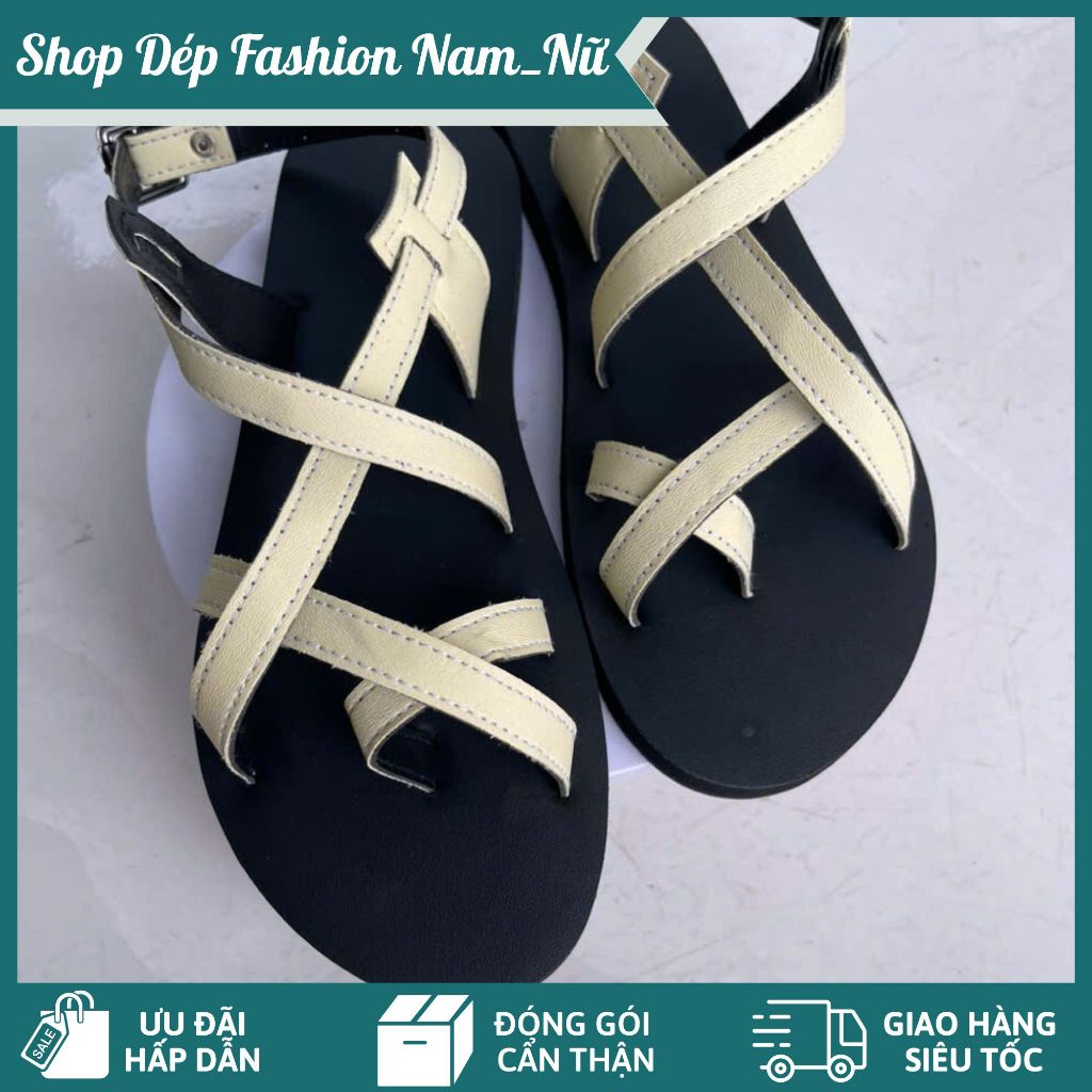 Sandal Nữ Quai Da Màu Kem Đan Chéo – Dép Nữ Đế Bằng Êm Chân, Kiểu Dáng Thanh Lịch Thời Trang