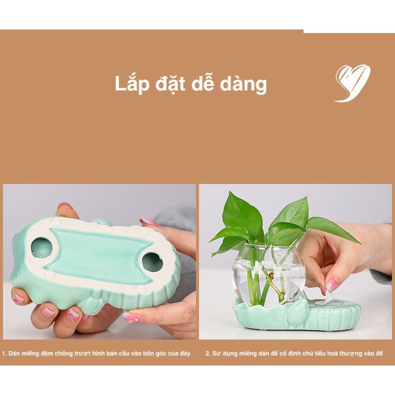 Bộ decor gấu trúc, ếch xanh kết hợp cùng bình thuỷ sinh thu hút tài lộc, cầu bình an trang trí bàn làm việc