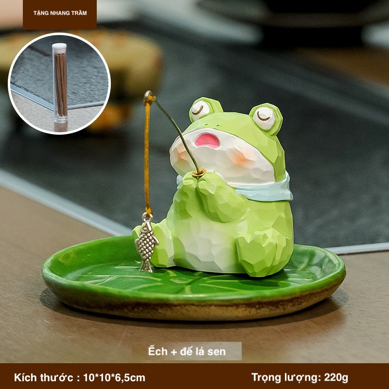 Bộ decor gấu trúc, ếch xanh kết hợp cùng bình thuỷ sinh thu hút tài lộc, cầu bình an trang trí bàn làm việc