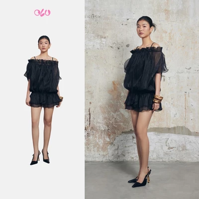 Set OLV đầm voan xuyên thấu dáng babydoll phối jumpsuit 2 dây cá tính Primrose phù hợp đi tiệc