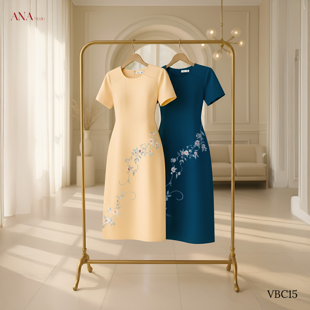 Đầm Thêu Hoa Trung Niên ANA Mode Chất Liệu Cotton Lạnh Thanh Lịch Đi Chơi Quà Tặng Mẹ DM25VBC15