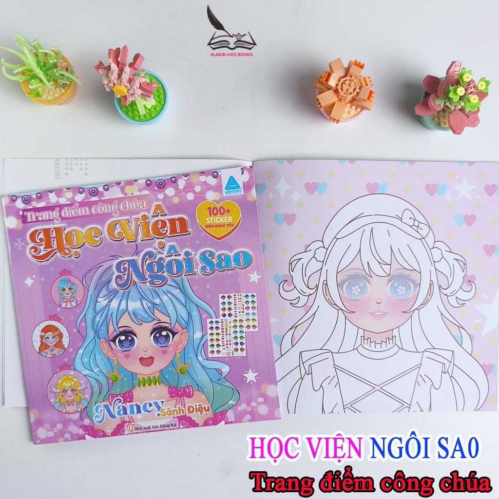 Sách- Sticker Bóc Dán Kết Hợp Tô Màu Học Viện Ngôi Sao- Trang Điểm Công Chúa Nancy Jenny Sunny Hanna