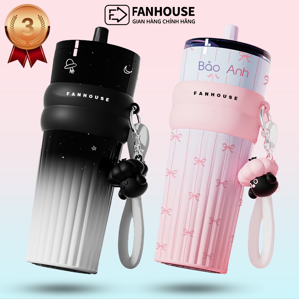 Ly giữ nhiệt 710ml Fan House Côc Candy Ceramic 316L phủ sứ, bình giữ nhiệt 12h khắc tên theo yêu cầu