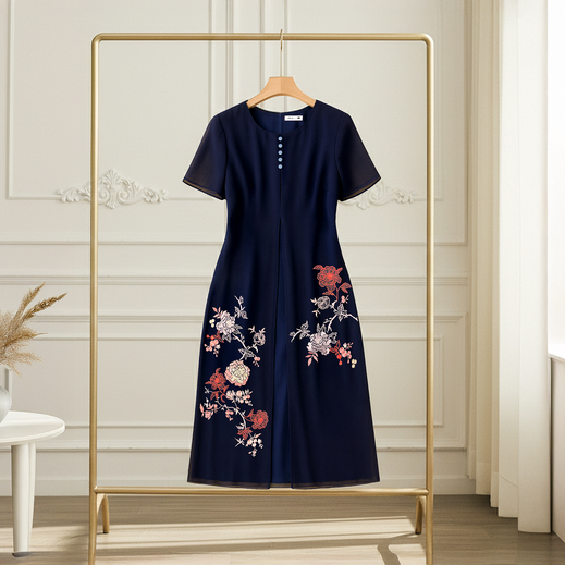 Đầm Thêu Hoa Trung Niên ANA Mode Chất Liệu Chiffon Phối Lụa Thanh Lịch Đi Tiệc Quà Tặng Mẹ DM25CHC01