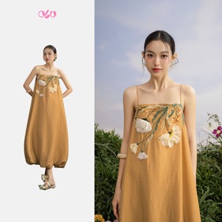 Đầm OLV bí suông maxi hai dây mảnh thêu tay hoa nổi bật Nerina phù hợp đi dạo đi cà phê