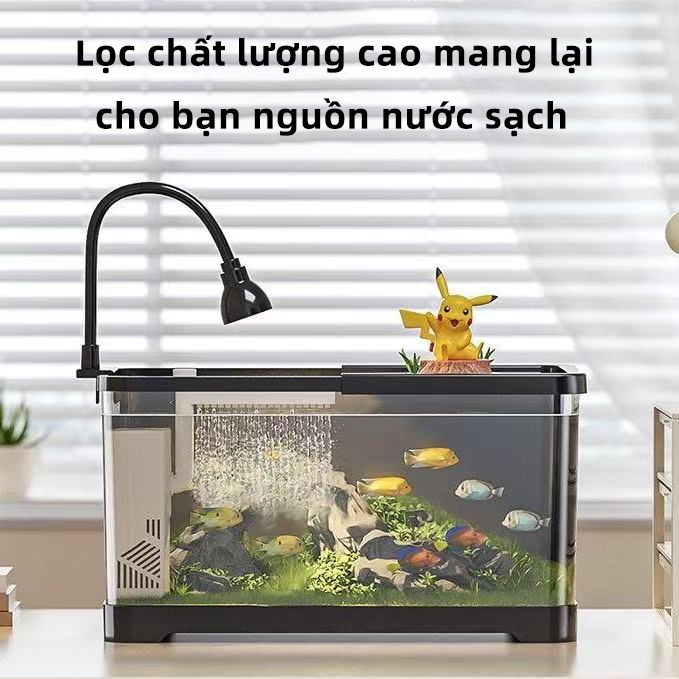 EXYT Bể cá cảnh mini trong suốt cao cấp,Hệ thống lọc nước tự động, dễ chăm sóc, trang trí phòng làm việc và phòng khách