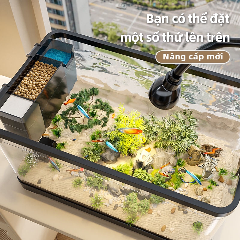 EXYT Bể cá cảnh mini trong suốt cao cấp,Hệ thống lọc nước tự động, dễ chăm sóc, trang trí phòng làm việc và phòng khách