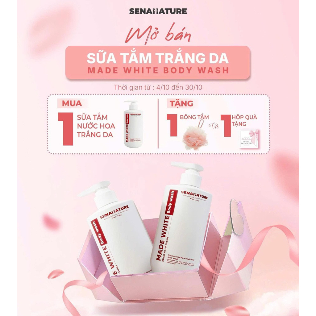 (Set quà tặng) Sữa tắm senanature made white body wash 500ml - hạn 2028 Hàn Quốc sữa tắm trắng da senanature  IS384