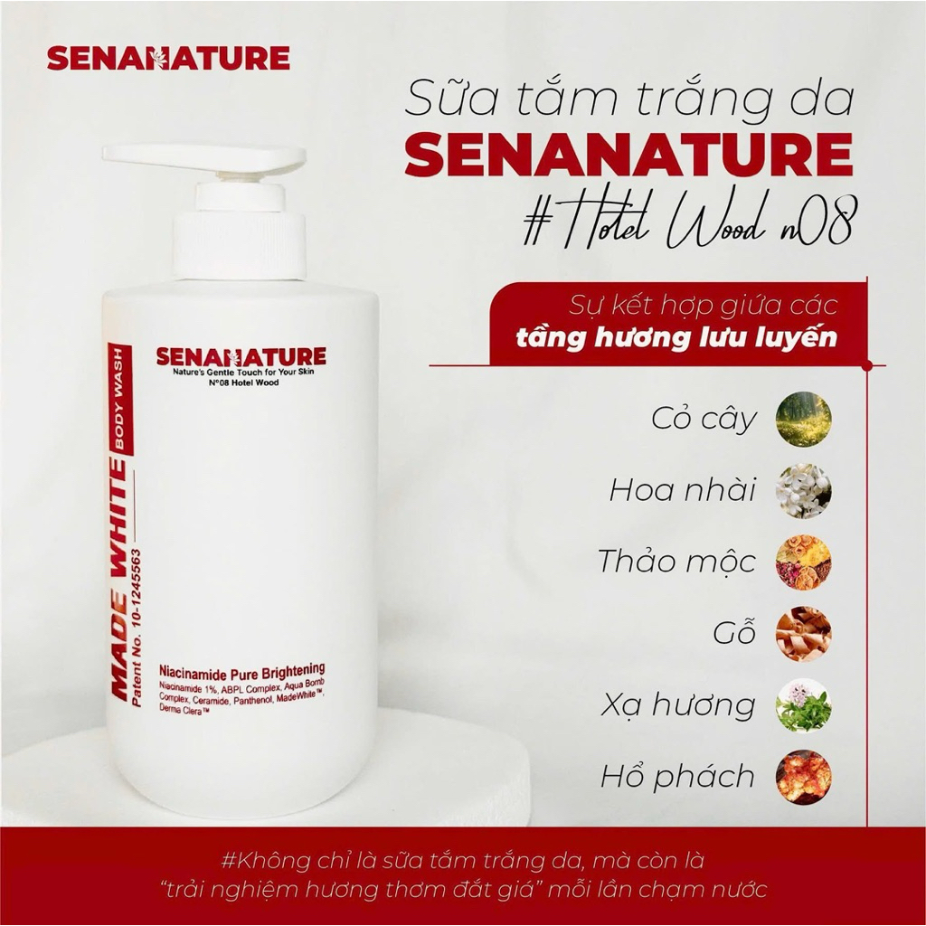 (Set quà tặng) Sữa tắm senanature made white body wash 500ml - hạn 2028 Hàn Quốc sữa tắm trắng da senanature  IS384