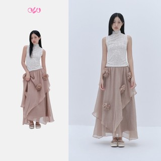 Chân váy OLV dài maxi đính hoa sang trọng Tan Fleur Mesh Cup phù hợp đi tiệc