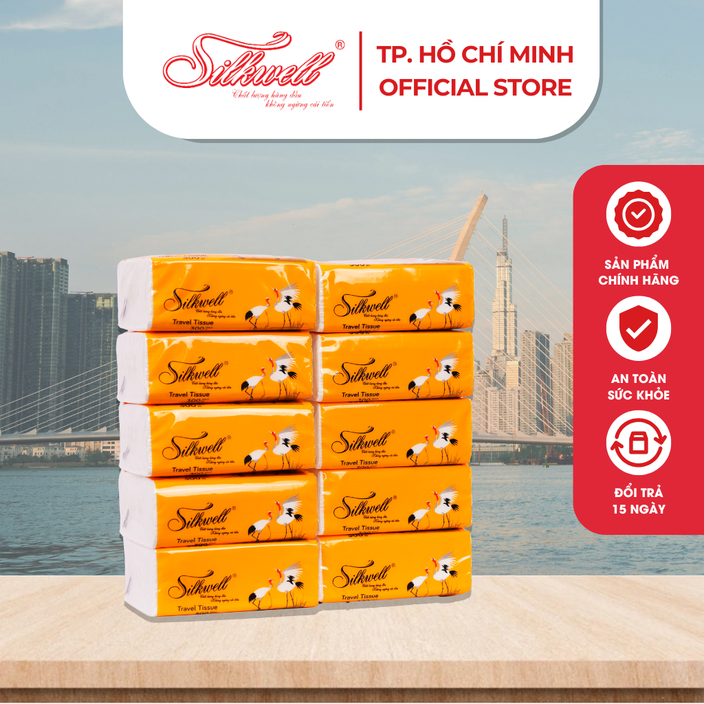 Thùng 30 gói Giấy rút lụa mini Silkwell Sếu 100 tờ 3 lớp, khăn giấy mini bỏ túi tiện lợi