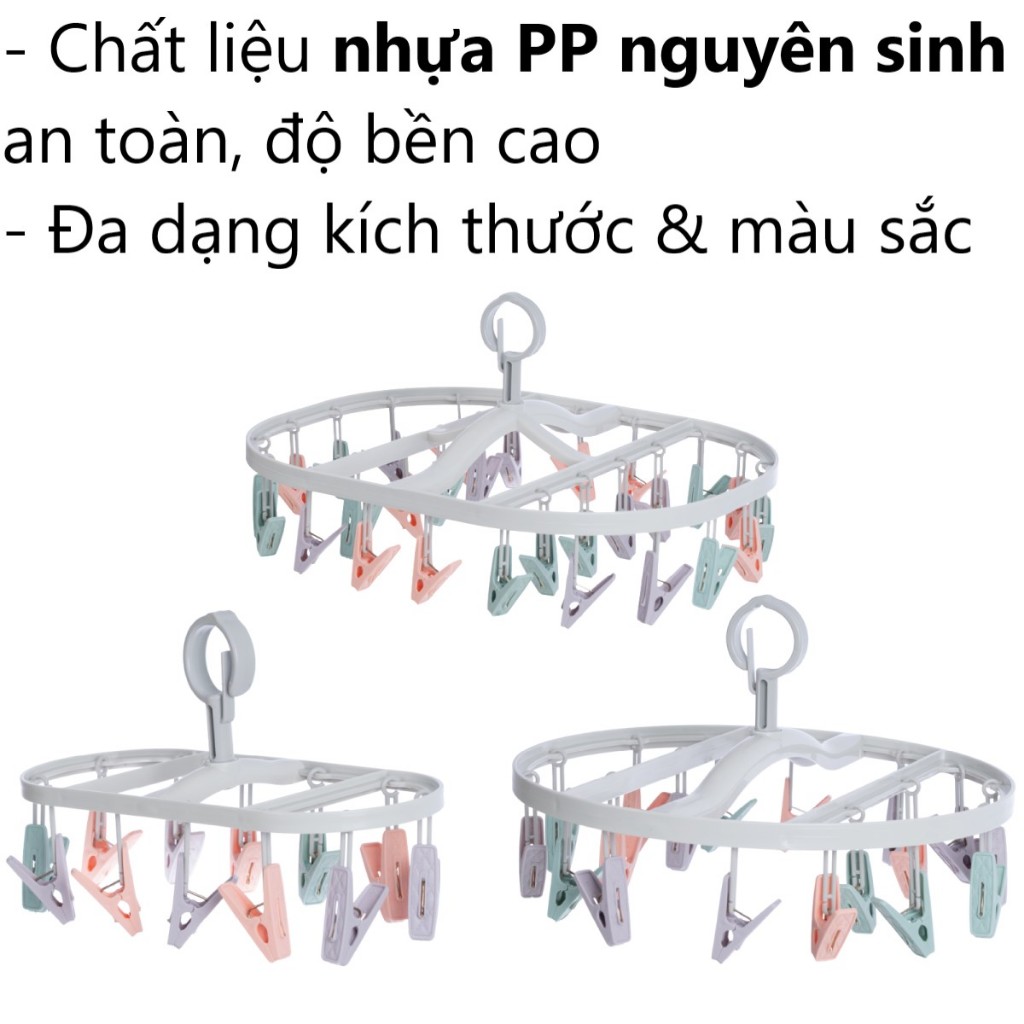 Móc dù chùm đa sắc nhựa VIỆT NHẬT - Tròn, vuông - 12, 18, 24 kẹp - Quần áo bé, vớ, đồ lót 2798/9/00 AMIZIN