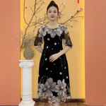 Đầm suông xòe trung niên cho mẹ - Cổ tròn tay lỡ - Đen chấm bi hoa - TTV1983 — ảnh 1