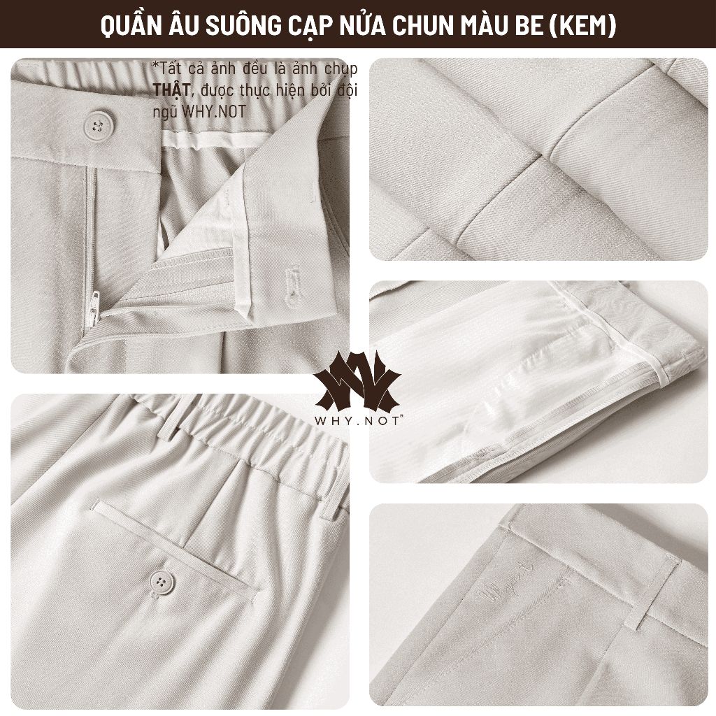 [WHY.NOT] Quần Tây Nam Ống Suông 5 Màu Đen, Be, Ghi (Xám), Nâu Đậm, Nâu Tây, Xám Rêu
