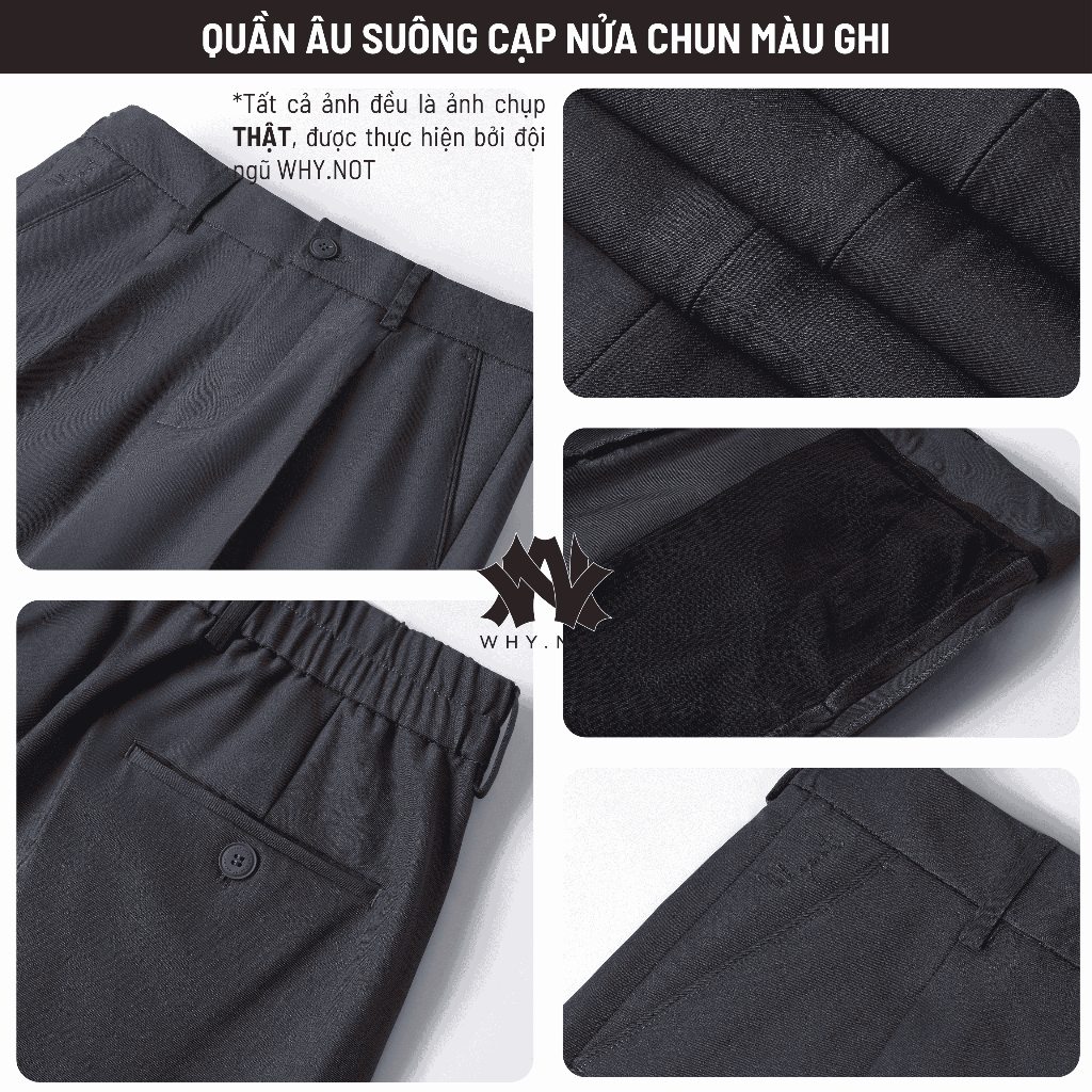 Quần Tây Nam Ống Suông WHYNOT Thiết Kế Cạp Nửa Chun Sau - Quần Âu Ống Suông Nam WHY.NOT Màu Ghi (Xám