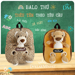 [THÊU TÊN] Balo Thú Bông 3D Dễ Thương Cho Bé, Đi Học, Tách Thành Đồ Chơi, Vải Lông Mềm, Có Dây Chống Thất Lạc