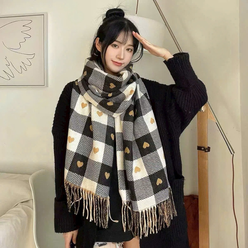 Khăn quàng cổ mùa đông,khăn choàng dạ tim nhiều hoạ tiết