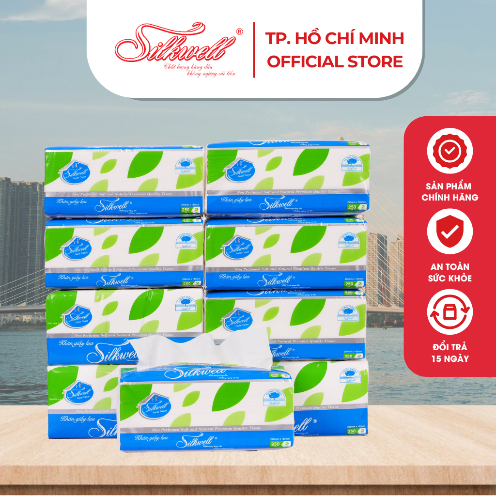 Thùng 9 khăn giấy ăn rút Silkwell 250 tờ 2 lớp dai, mịn, giấy ăn cao cấp an toàn cho gia đình bạn