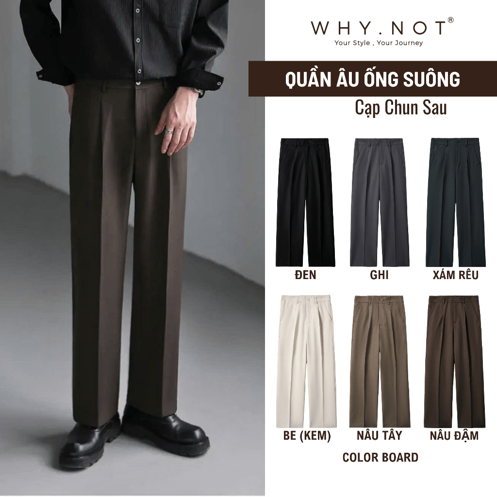 Quần Tây Nam Ống Suông WHYNOT Thiết Kế Cạp Nửa Chun Sau - Quần Âu Ống Suông Nam WHY.NOT Màu Nâu Đậm