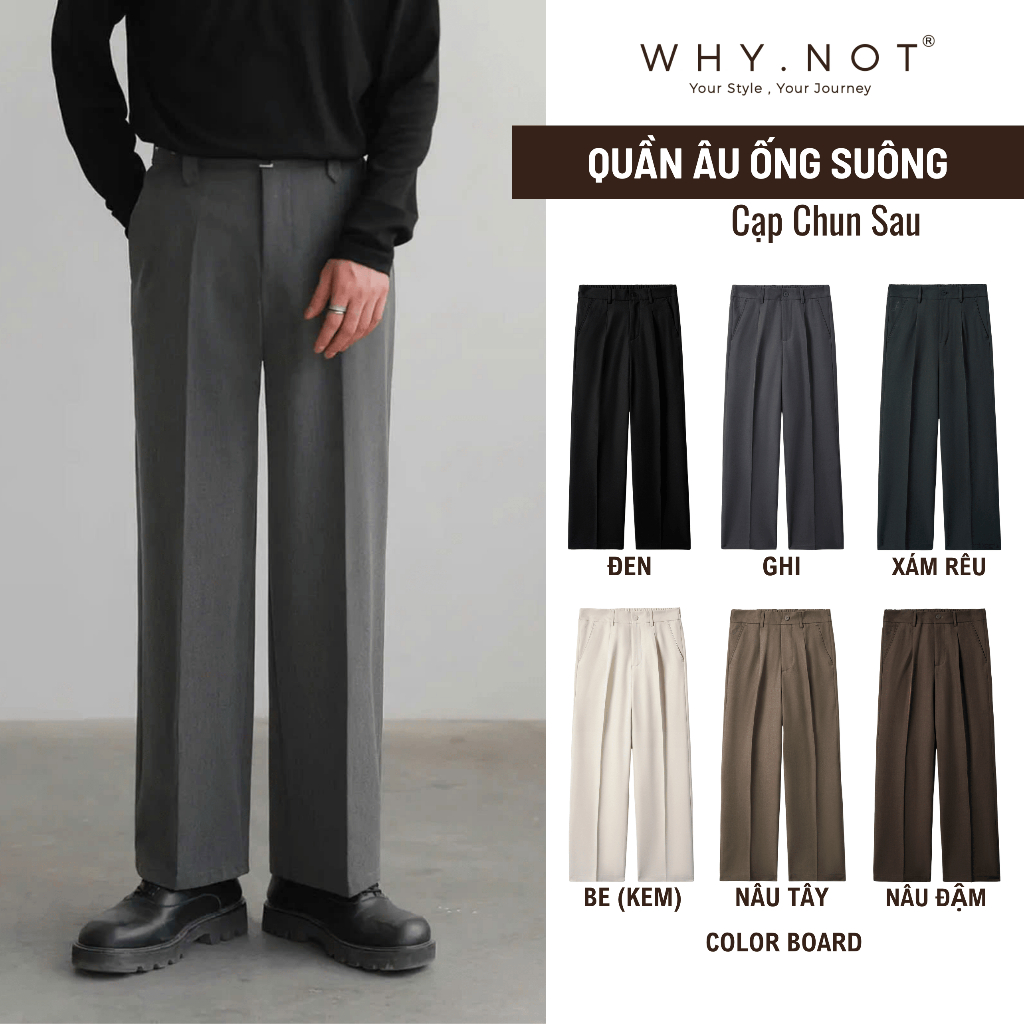 Quần Tây Nam Ống Suông WHYNOT Thiết Kế Cạp Nửa Chun Sau - Quần Âu Ống Suông Nam WHY.NOT Màu Ghi (Xám