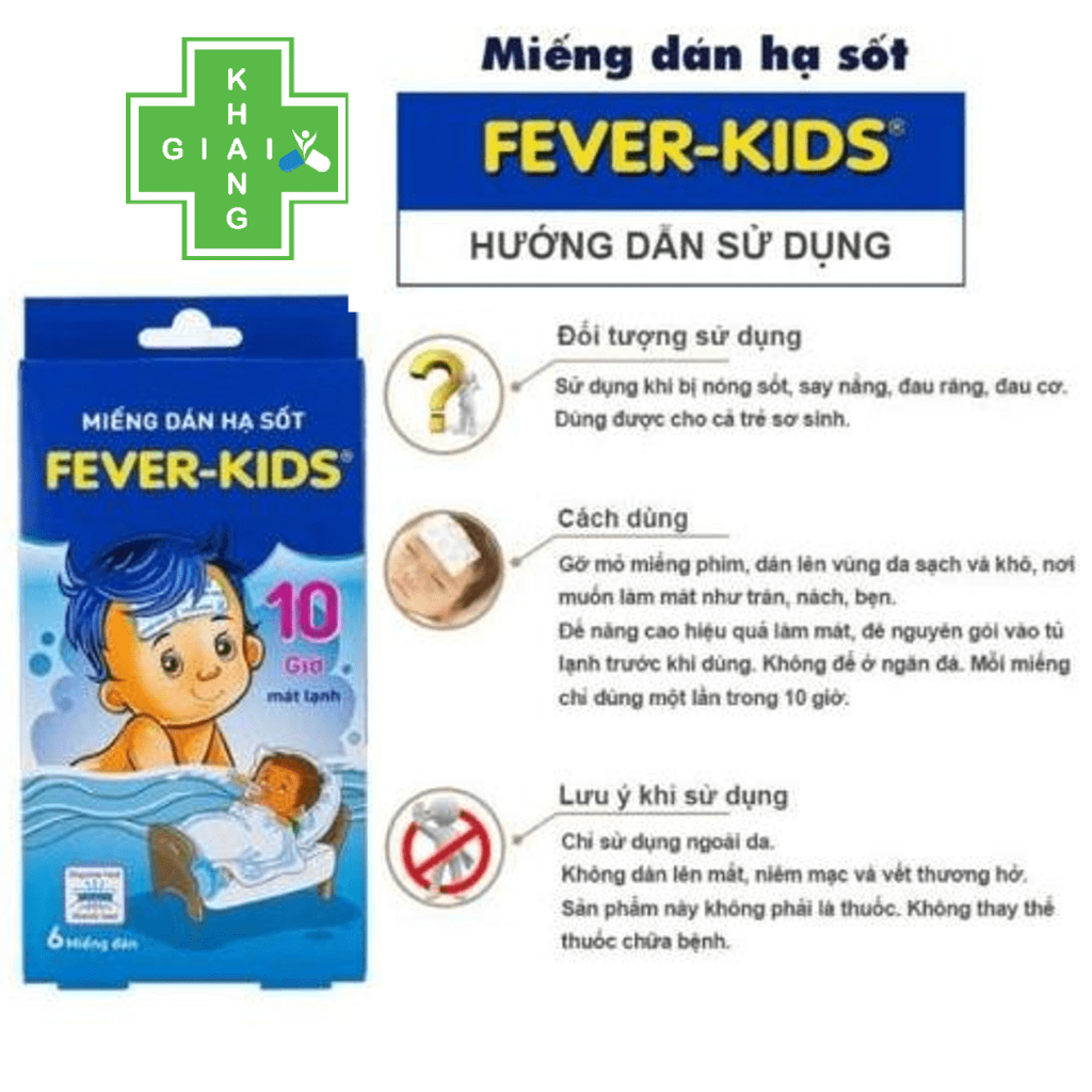 Miếng dán hạ sốt Fever Kids giúp làm mát cơ thể 1 cách nhanh chóng và hiệu quả kéo dài 10 giờ đồng hồ (Hộp 6 miếng)