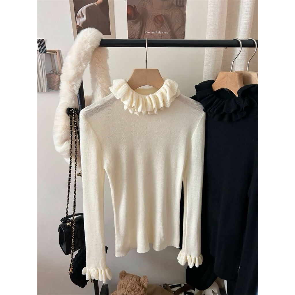 𝑺𝒔𝒖.𝑺𝒕𝒖𝒅𝒊𝒐/(CÓ SẴN) Hàng Quảng châu Áo len lông cừu cổ ren bèo tay bèo mix áo dạ, gile siu xinh
