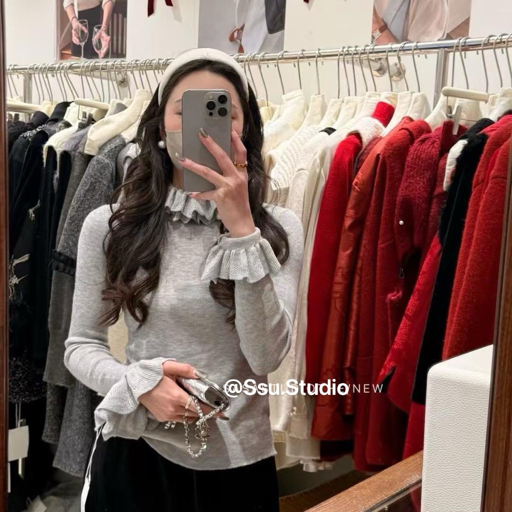 𝑺𝒔𝒖.𝑺𝒕𝒖𝒅𝒊𝒐/(CÓ SẴN) Hàng Quảng châu Áo len lông cừu cổ ren bèo tay bèo mix áo dạ, gile siu xinh