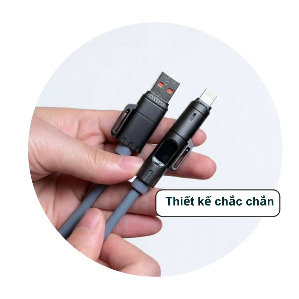Dây Sạc Nhanh Lò Xo 240W - Đa Năng 4 Trong 1 - Hãng Basemo 2 Mét – Hỗ trợ Carplay - Có Màn Hình Hiển Thị Công Suất