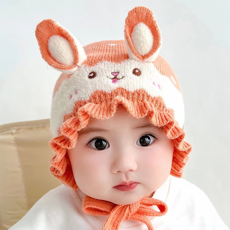 Mũ Len Bèo Hình Thỏ siêu cute 2 Lớp Xinh Xắn Dễ Thương Cho Bé Gái 3-24m