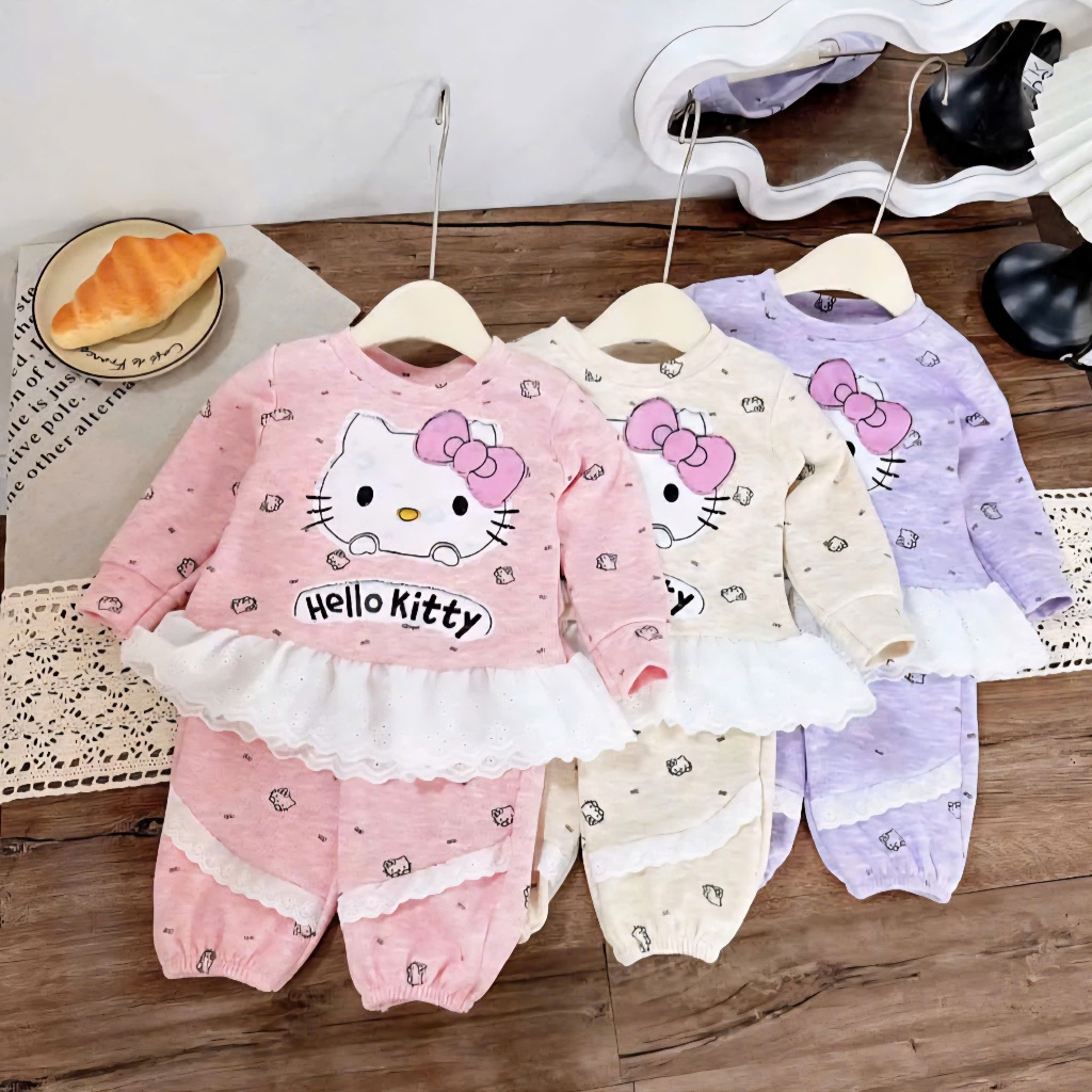BỘ NGỦ MÈO KITTY MẶC Ở NHÀ BÉ GÁI SZ 9 - 32 KG QUẦN ÁO BÉ GÁI
