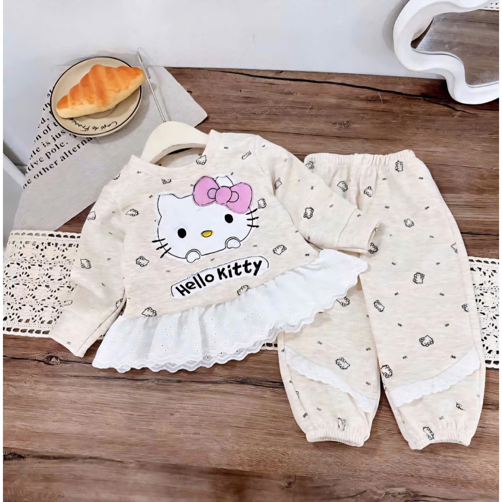 BỘ NGỦ MÈO KITTY MẶC Ở NHÀ BÉ GÁI SZ 9 - 32 KG QUẦN ÁO BÉ GÁI