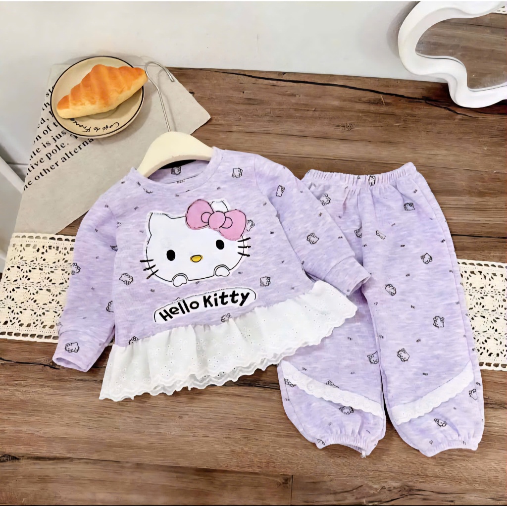 BỘ NGỦ MÈO KITTY MẶC Ở NHÀ BÉ GÁI SZ 9 - 32 KG QUẦN ÁO BÉ GÁI