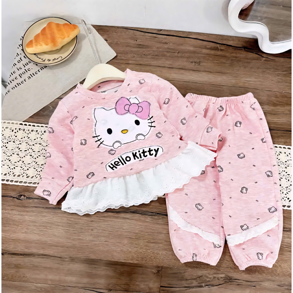 BỘ NGỦ MÈO KITTY MẶC Ở NHÀ BÉ GÁI SZ 9 - 32 KG QUẦN ÁO BÉ GÁI