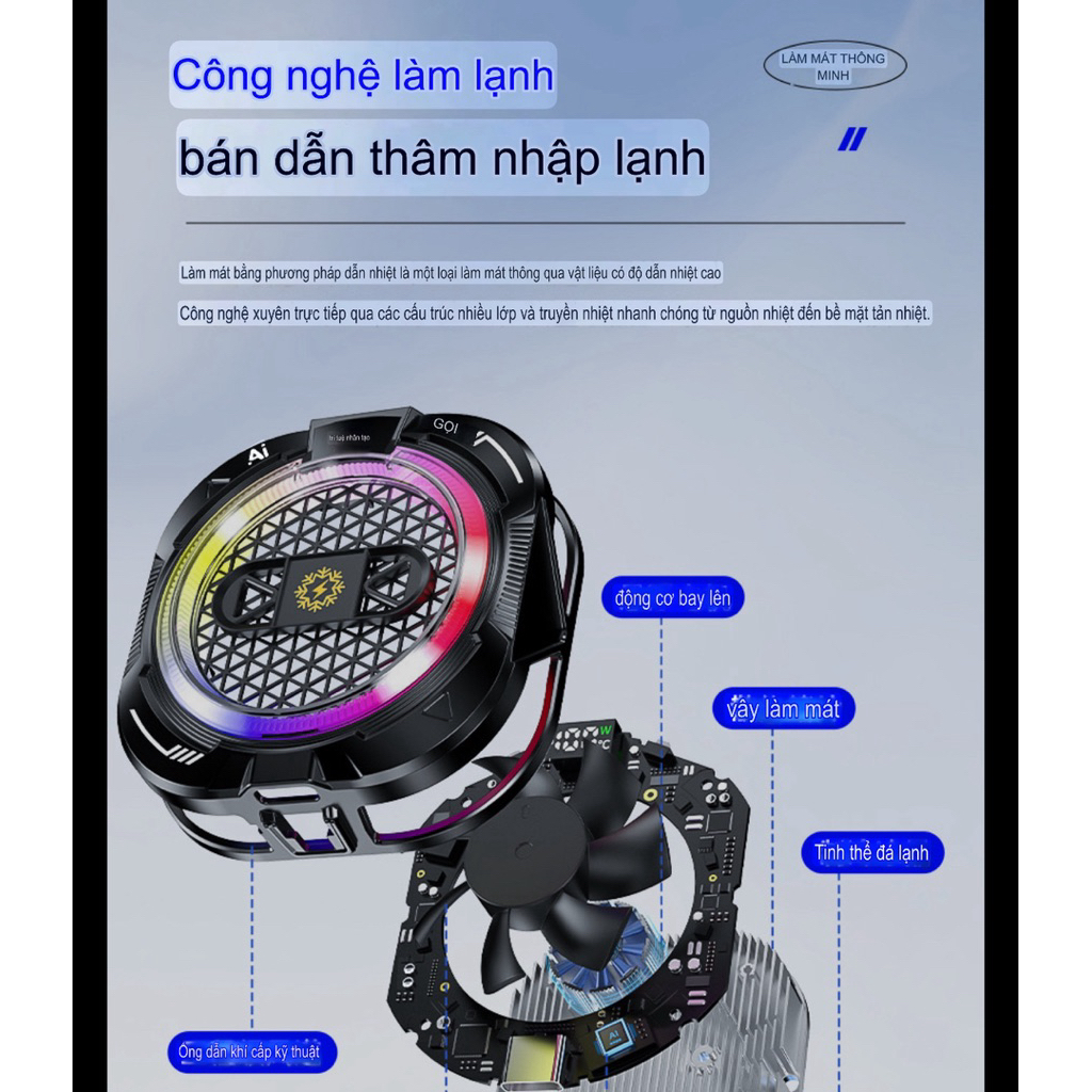 [MỚI] Quạt tản nhiệt sò lạnh TH19 Pro AI (24W)- TH shops- Hỗ trợ làm mát điện thoại/ máy tính bảng