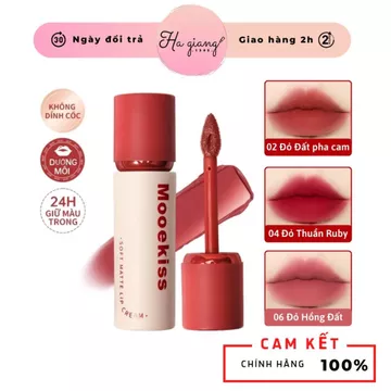 Son Kem Lì Mooekiss Nắp Đỏ, Lâu Trôi, Son Kem Bùn Mịn Lì Mooekiss Nắp Đỏ 06 Đỏ Hồng Đất