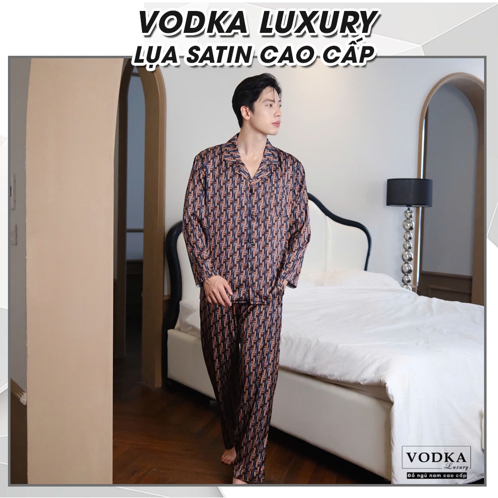 Đồ bộ nam chất lụa satin cao cấp bộ pijama nam hoa văn mặc được cả