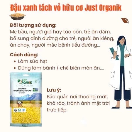[3.2027] Đậu xanh hữu cơ tách vỏ Just Organik Mung Bean 500g