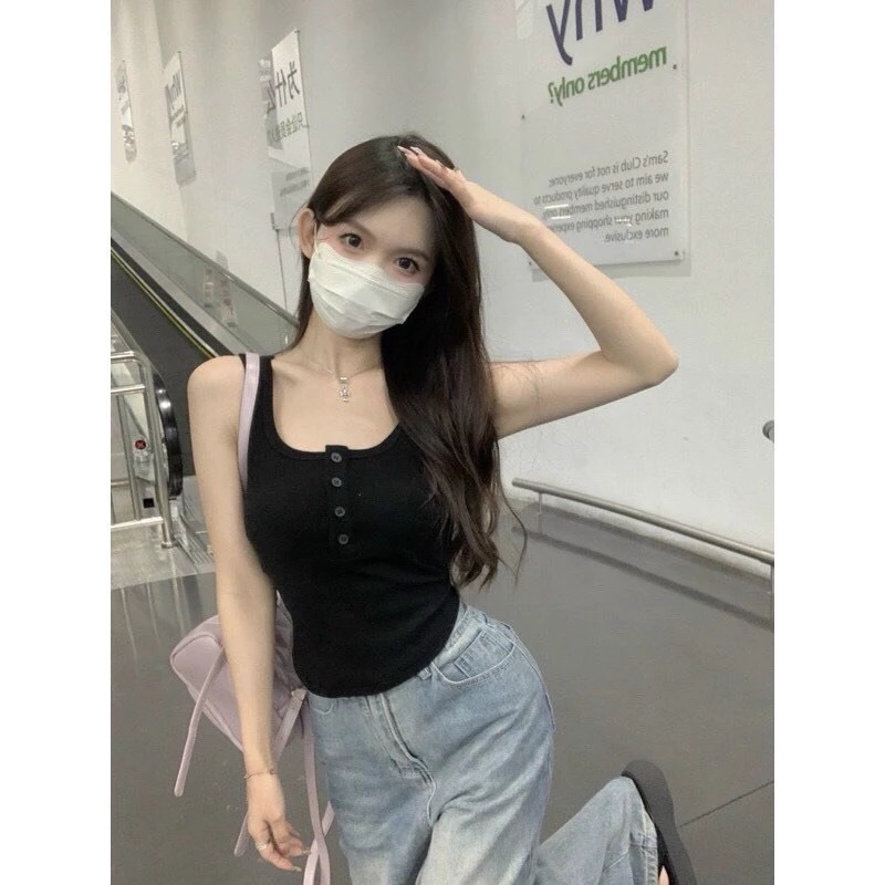 Áo 2 dây nữ bản to 4 khuy cài kiểu dáng sexy siêu gợi cảm và ôm body ( Áo có mút Ngực)