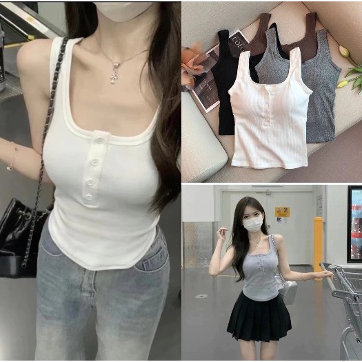 Áo 2 dây nữ bản to 4 khuy cài kiểu dáng sexy siêu gợi cảm và ôm body ( Áo có mút Ngực)