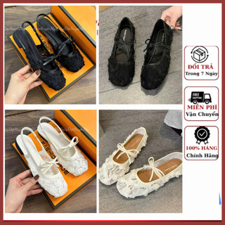 [mở bán] Giày búp bê ren thêu hoa hồng nổi phối nơ ngang 2 màu chuẩn form siêu hot QC423