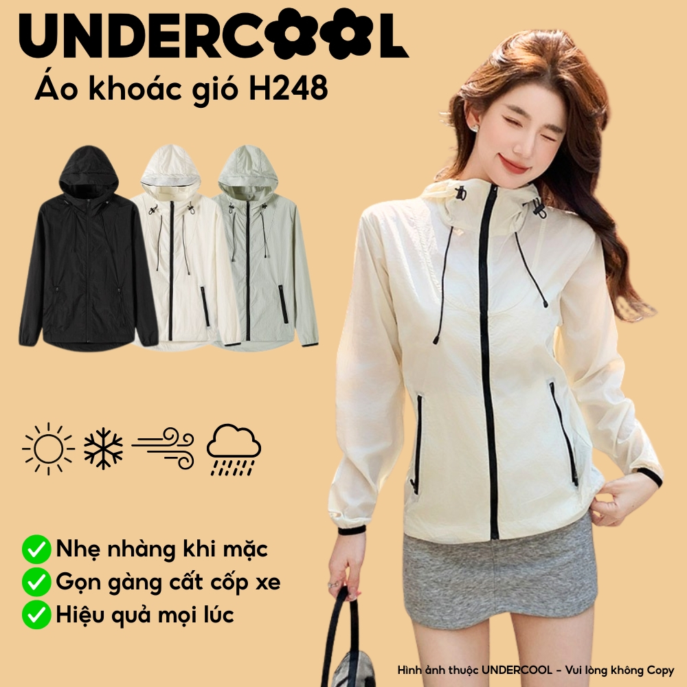 Áo Khoác Gió Nữ Mỏng Nhẹ Chống UV, Dáng Rộng,UNDERCOOL Nữ Dù Mỏng Nhẹ, Chống Nắng, Chống Thấm Nước Nhẹ, khóa kéo H248