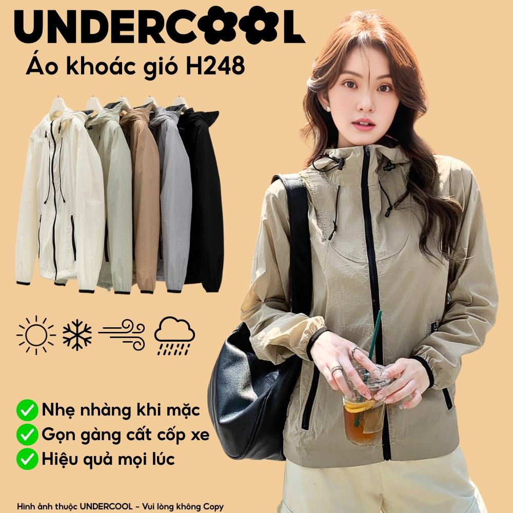 Áo Khoác Gió Nữ Mỏng Nhẹ Chống UV, Dáng Rộng,UNDERCOOL Nữ Dù Mỏng Nhẹ, Chống Nắng, Chống Thấm Nước Nhẹ, khóa kéo H248